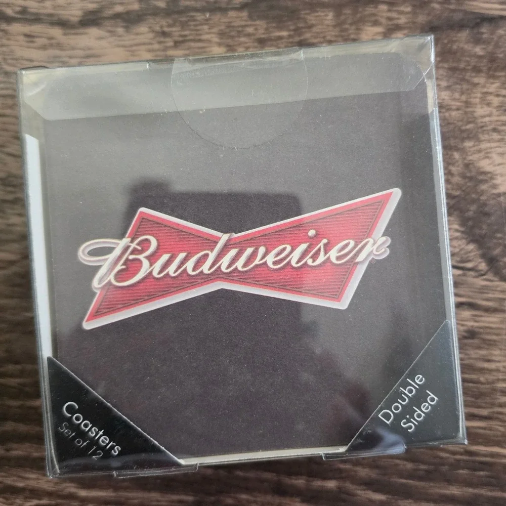 BUDWEISER Coasters Red Double Sided Pub Coasters Set of 12 Vintage Logo new